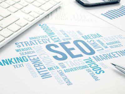 Seo business, search engine optimazion, concept cloud chart. Blue Toned